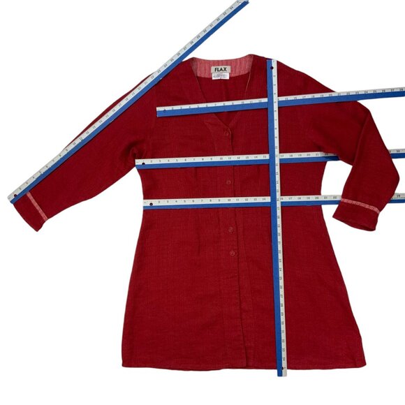 Flax Linen Jacket Blazer M Red V-Neck Button Front Tunic Lagenlook Bohemian - Picture 5 of 12